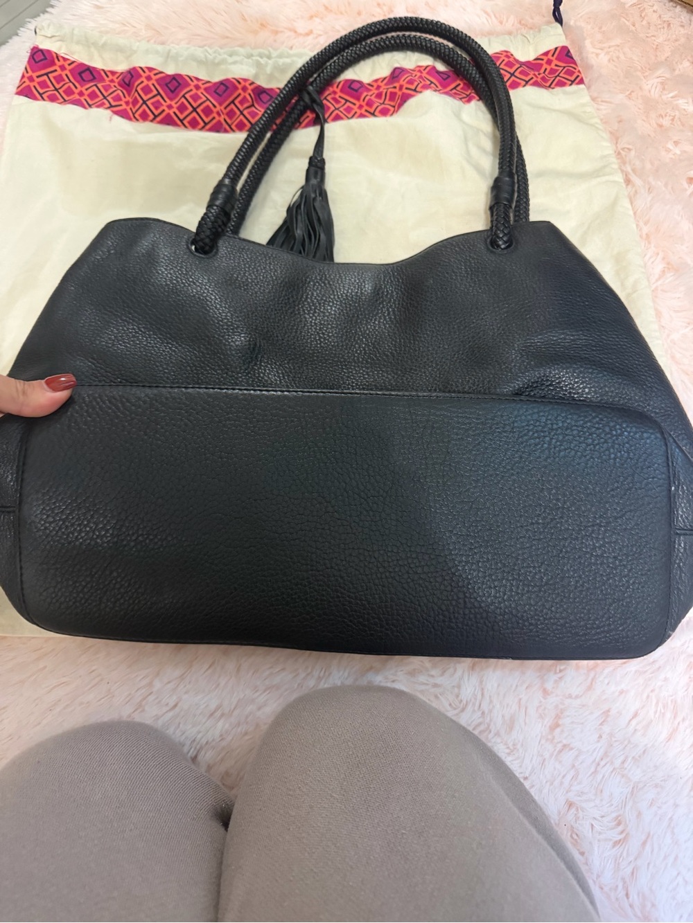 💗Tory Burch Black Leather Tote with Braided Handles - Picture 6 of 6